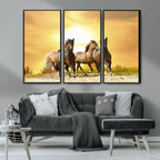 Wild Horses Wall Art Canvas Print, Framed Galloping Herd