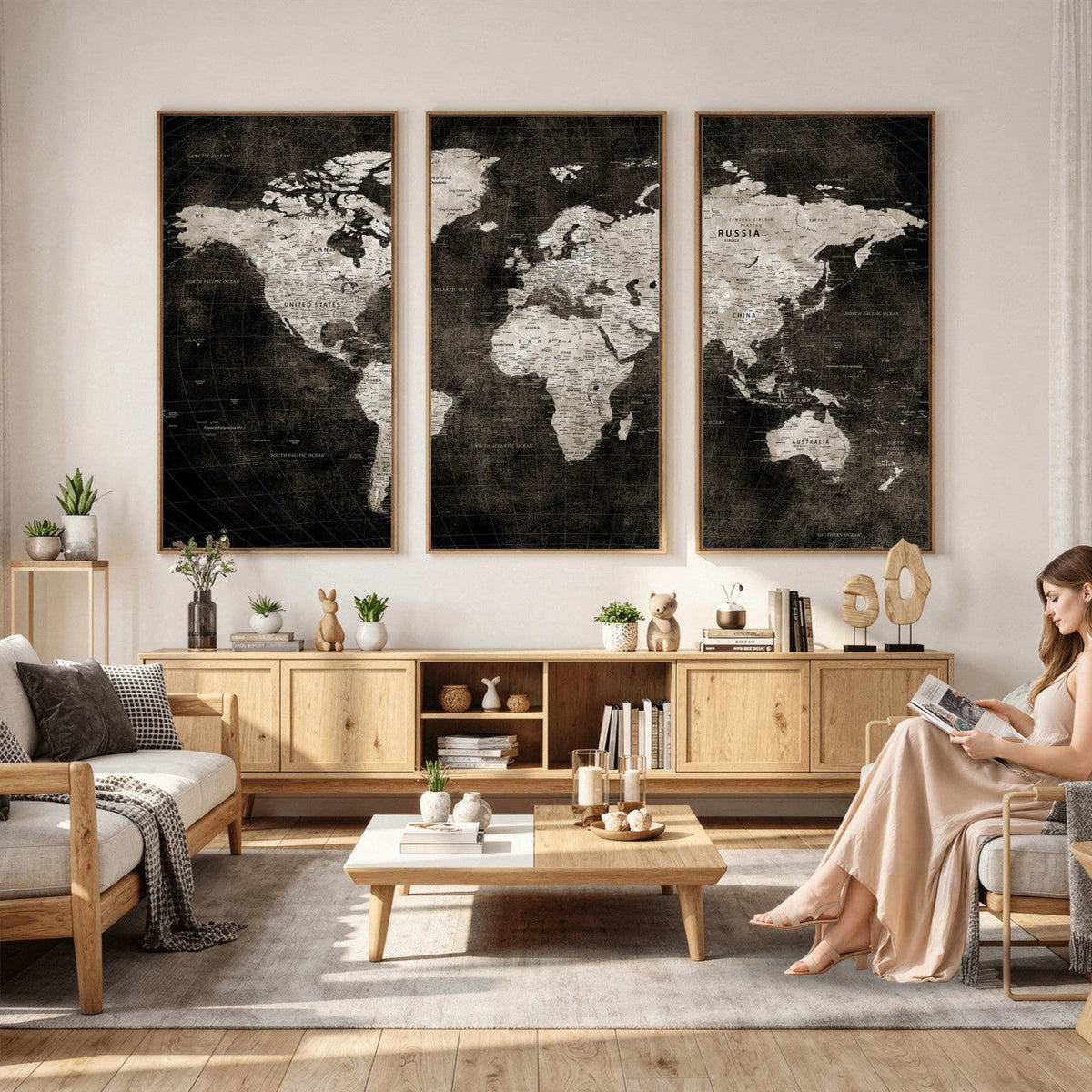 Vintage World Map Wall Art Canvas Print | Framed Large Map Wall Art