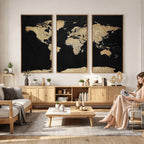 Beige World Map Canvas Wall Art Print, Minimal Black and Beige Map