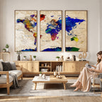 Watercolor World Map Canvas Print | Framed Wall Art for Couples