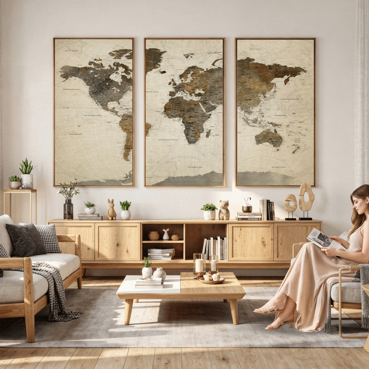 Vintage World Map Canvas Wall Art | Framed Antique Style Travel Map