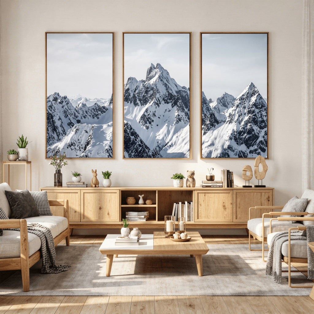 Snowy Mountain Range Canvas Print, Alpine Peaks Landscape Wall Art