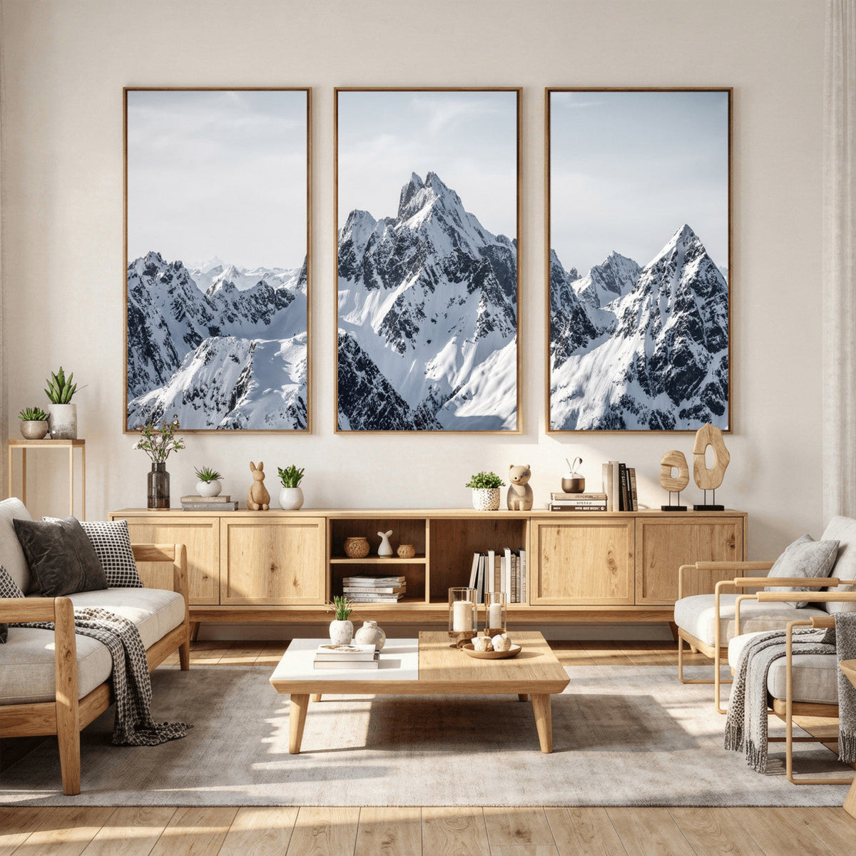 Snowy Mountain Range Canvas Print, Alpine Peaks Landscape Wall Art