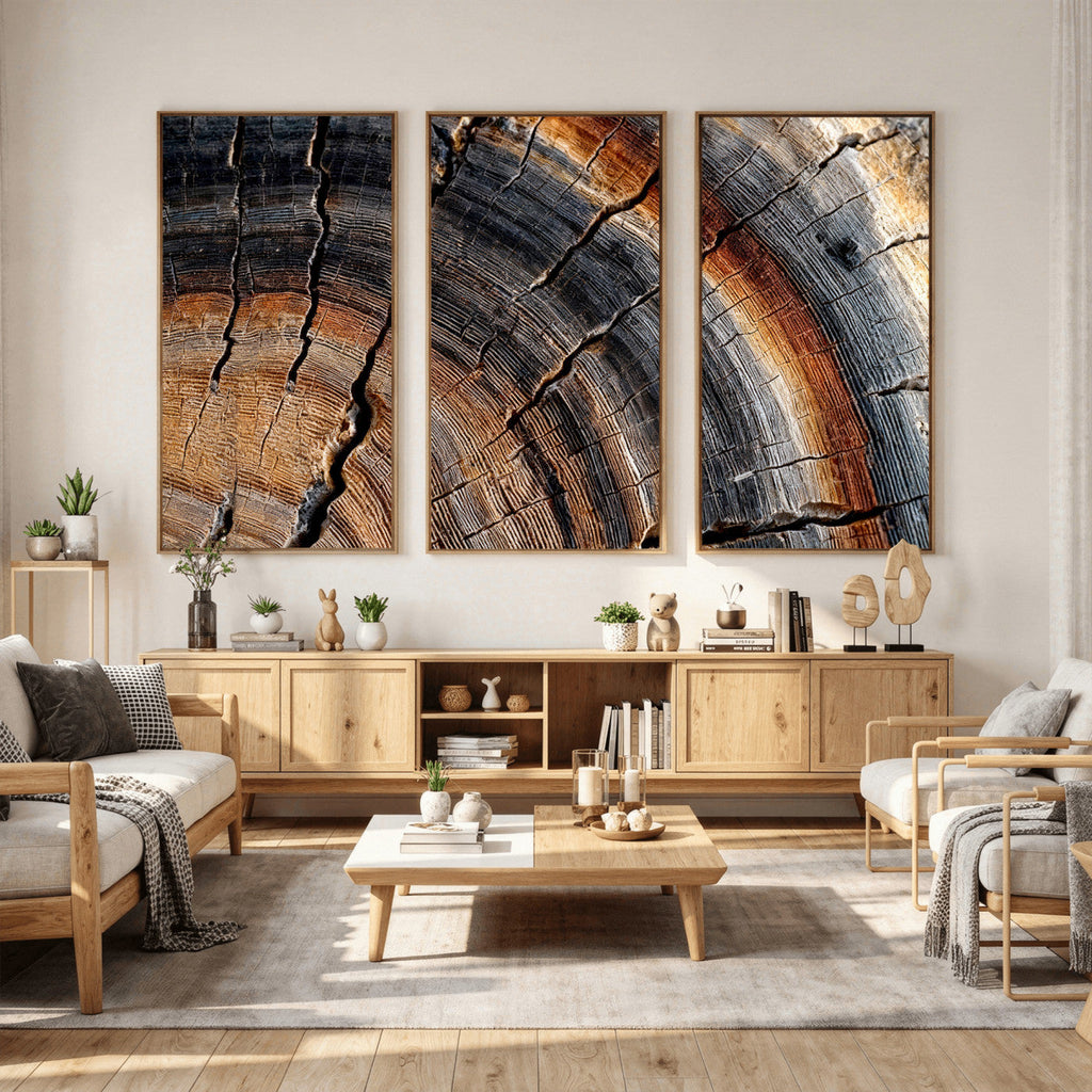 Abstract Tree Ring Wall Art Print, Natural Rustic Wood Grain Canvas