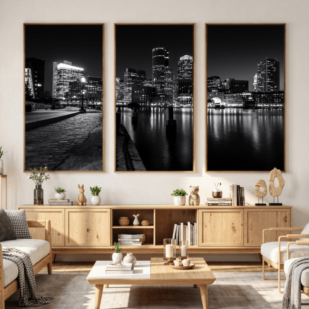 Boston Wall Art Canvas Print, Boston City Downtown Night Cityscape