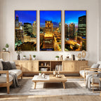 Chicago Wall Art Canvas Print - Chicago City Downtown Night Cityscape