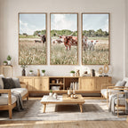 Texas Longhorn Cattle Wall Art Canvas Print, Western Ranch Landscape Decor