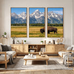 Bison in Mountain Landscape Wall Art Canvas Print, Western Decor