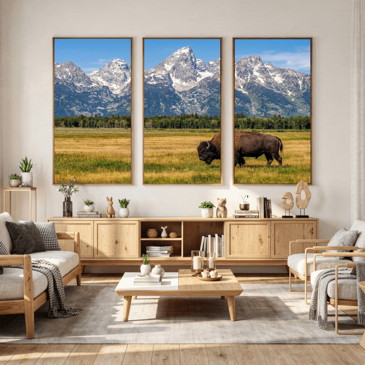 Bison in Mountain Landscape Wall Art Canvas Print, Western Decor