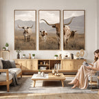 Rustic Texas Longhorn Cow Canvas Wall Art Print, Farm Animal Photography