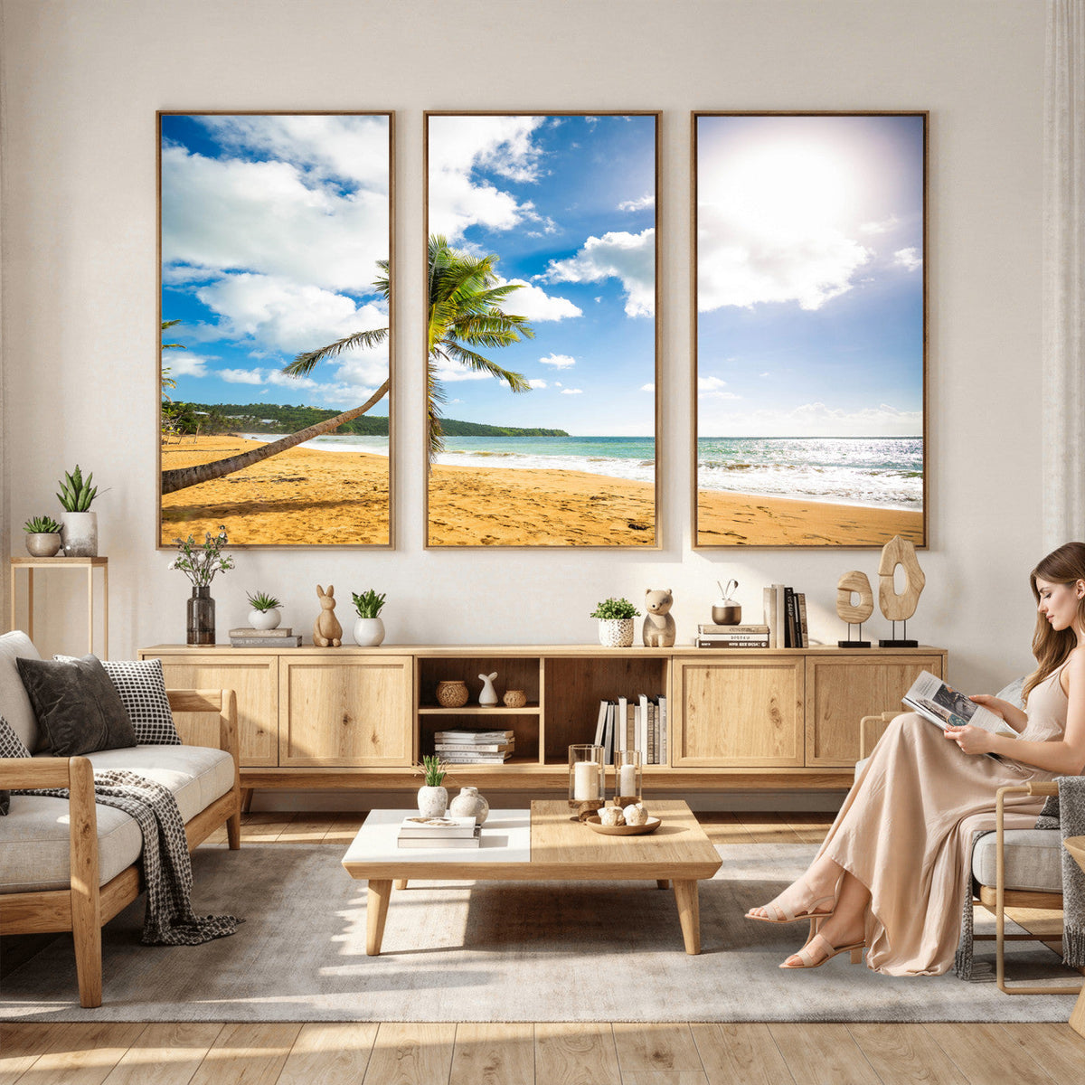 Tropical Beach Canvas Wall Art, Palm Tree Ocean Photo Print, Coastal Living Room Decor