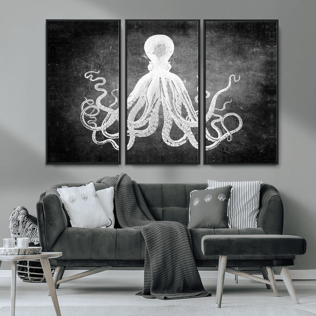 Black White Octopus Wall Art Canvas Print