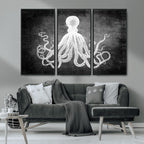 Black White Octopus Wall Art Canvas Print
