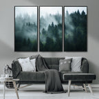 Misty Forest Wall Art | Serene Green Landscape Canvas Print