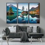 Crystal Clear Lake Wall Art | Mountains Wall Art Canvas | 3 Panel Landscape