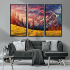 Mountain and Daylight Red Sunset Wall Art Canvas Print