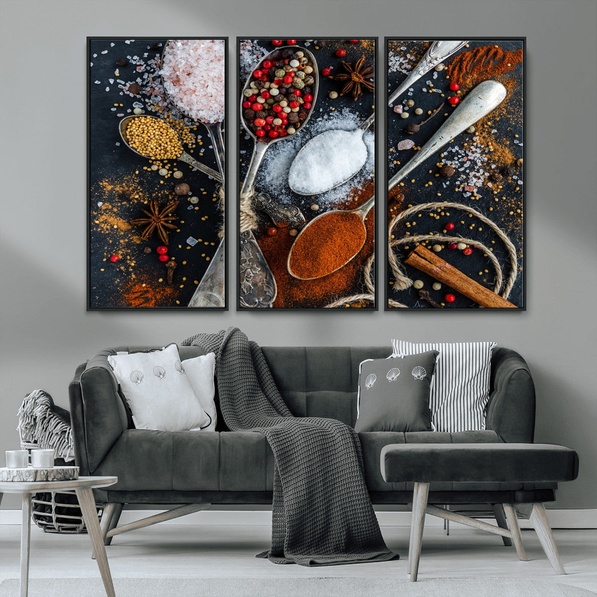 Spices and Seasonings Canvas Wall Art | Colorful Triptych Kitchen Decor