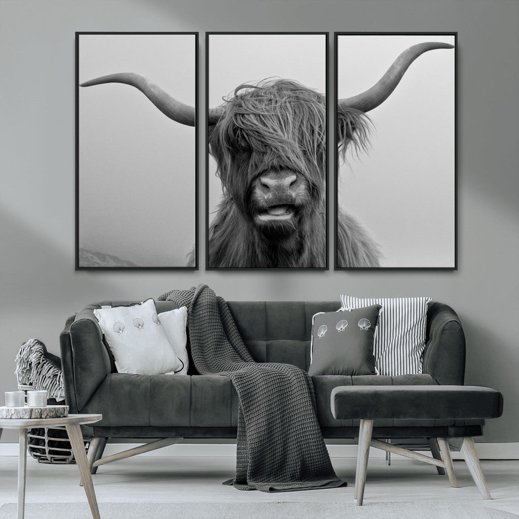 Texas Cow Wall Art Canvas, Texas Longhorn Cattle Canvas Print