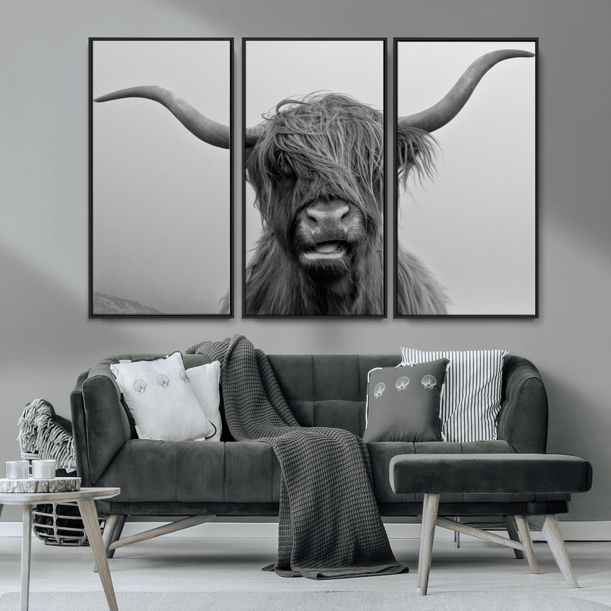 Texas Cow Wall Art Canvas, Texas Longhorn Cattle Canvas Print
