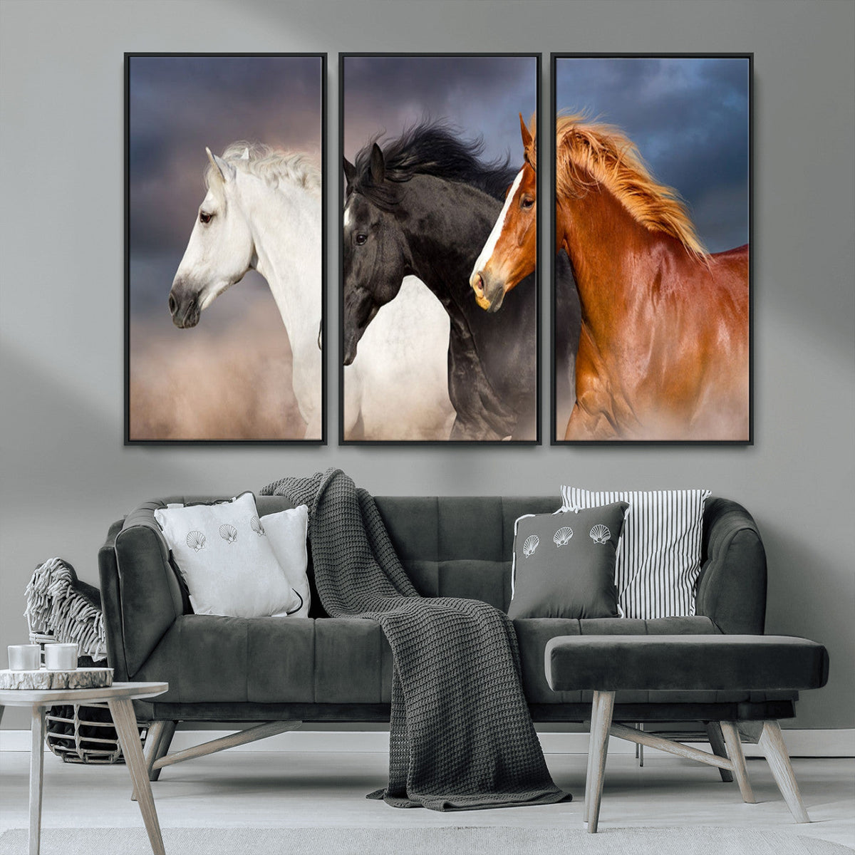 Animal Wall Art Three Horses Farmhouse Art Canvas Print