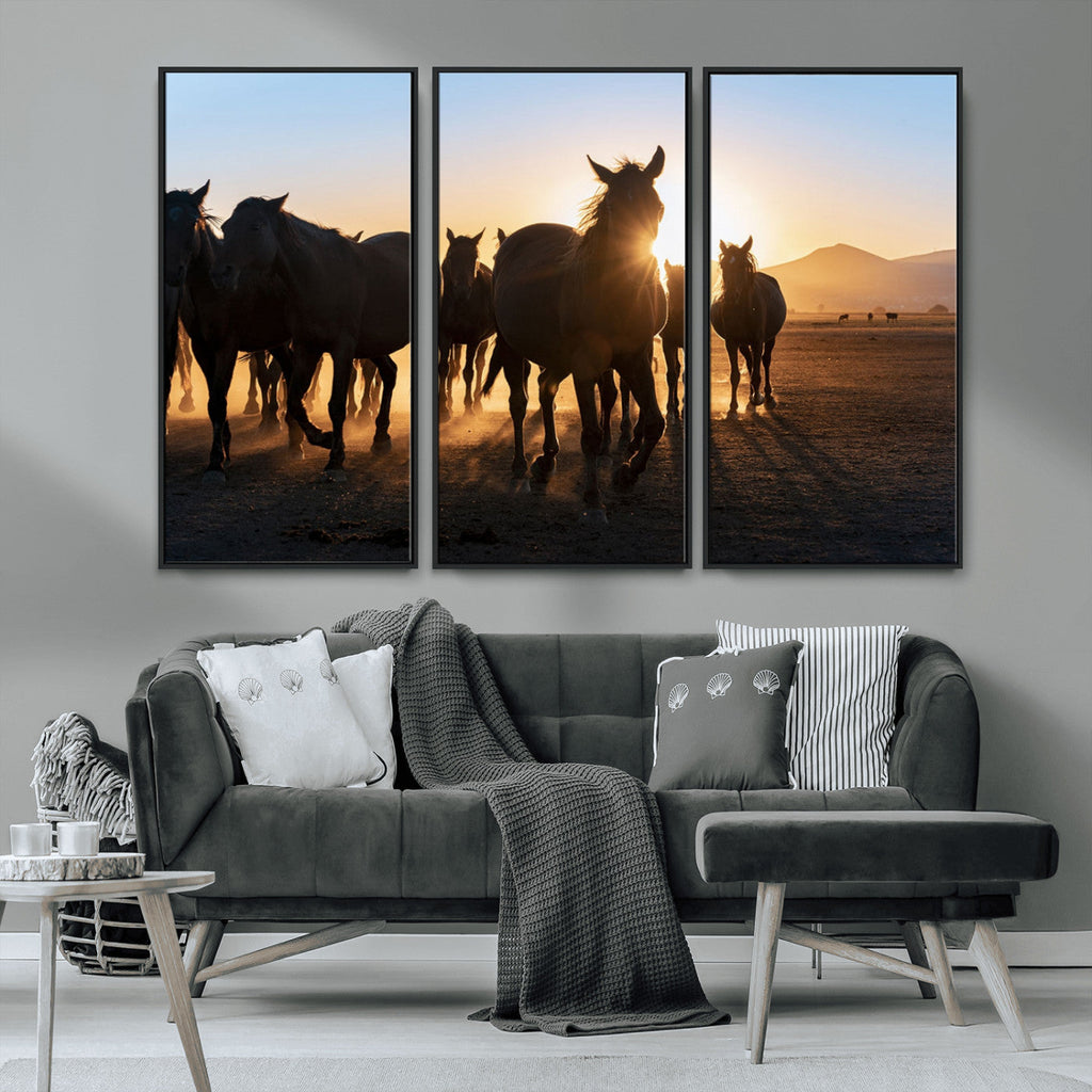 Horse Herd Wall Art Animal Canvas Print