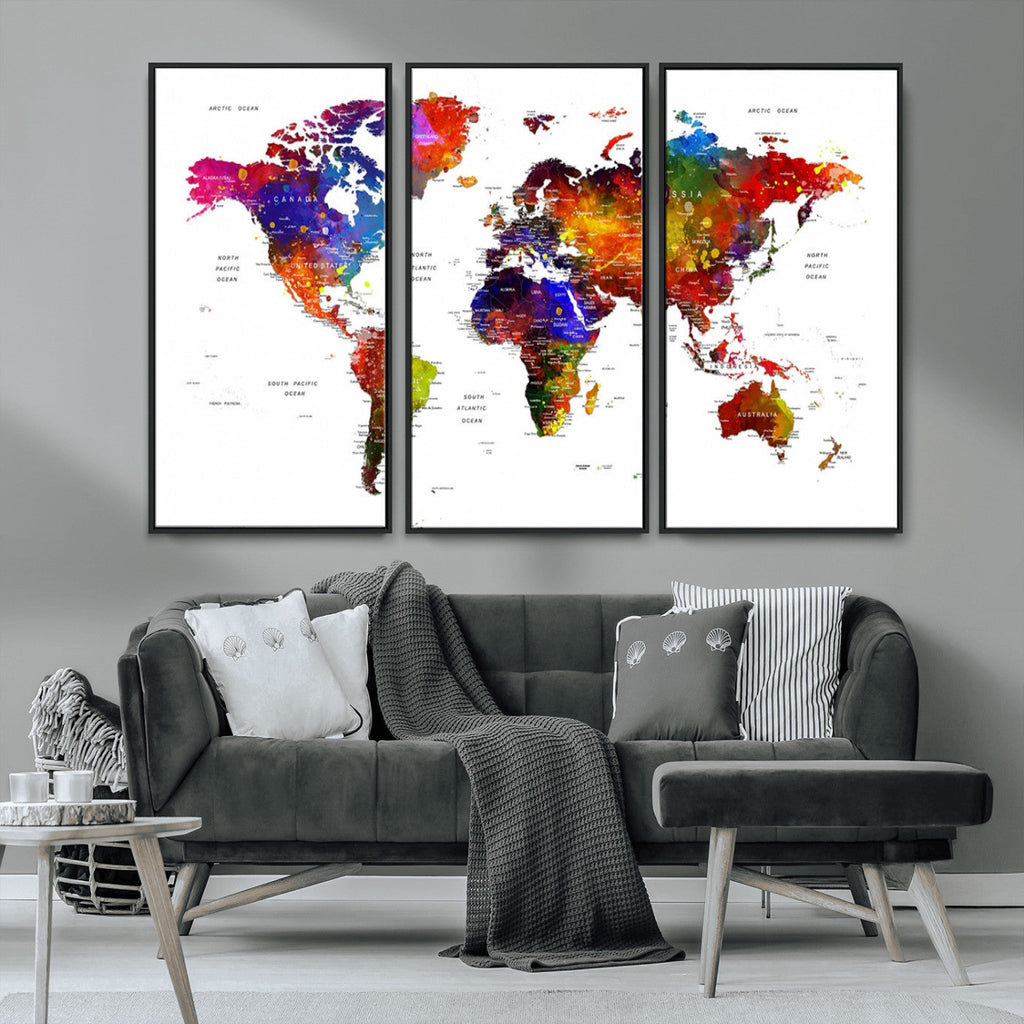 World Map Canvas Print | Detailed Map of the World Wall Art