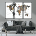 Modern Metallic World Map Canvas Wall Art | Framed Contemporary World Map Print