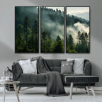Misty Forest Wall Art Premium Canvas Print, Foggy and Serene Atmosphere