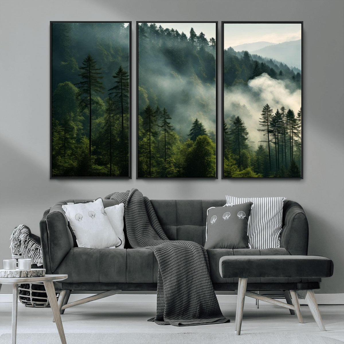 Misty Forest Wall Art Premium Canvas Print, Foggy and Serene Atmosphere