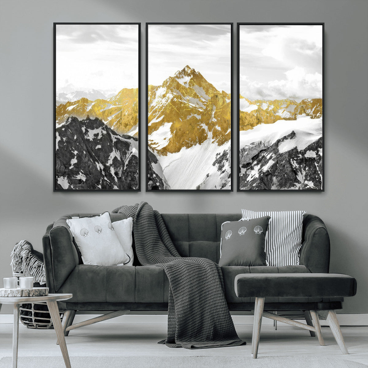 Gold Abstract Mountains Wall Art Print on Canvas, Nature Wall Art Print