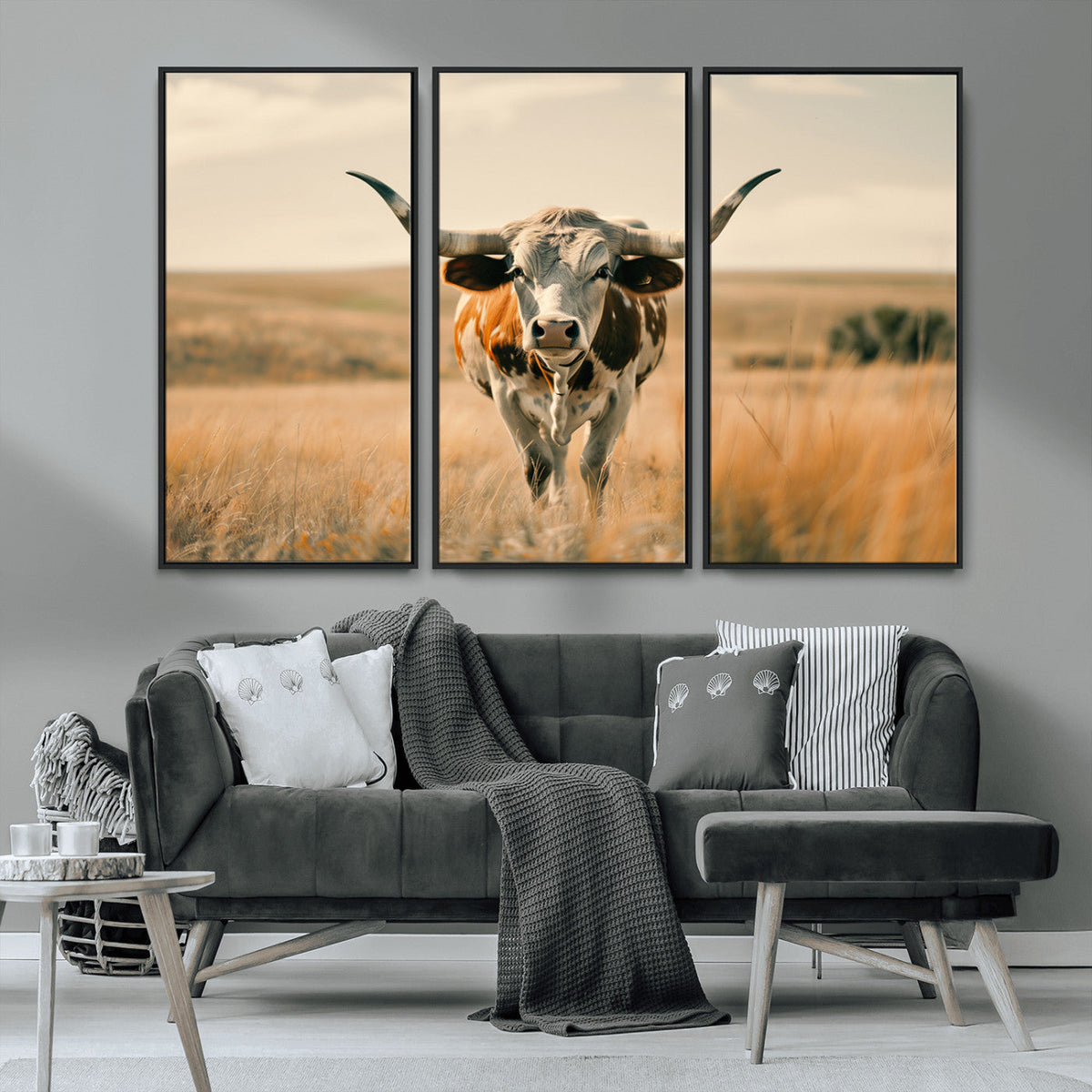 Texas Cow Wall Art Canvas Print for Farm House Wall Decor