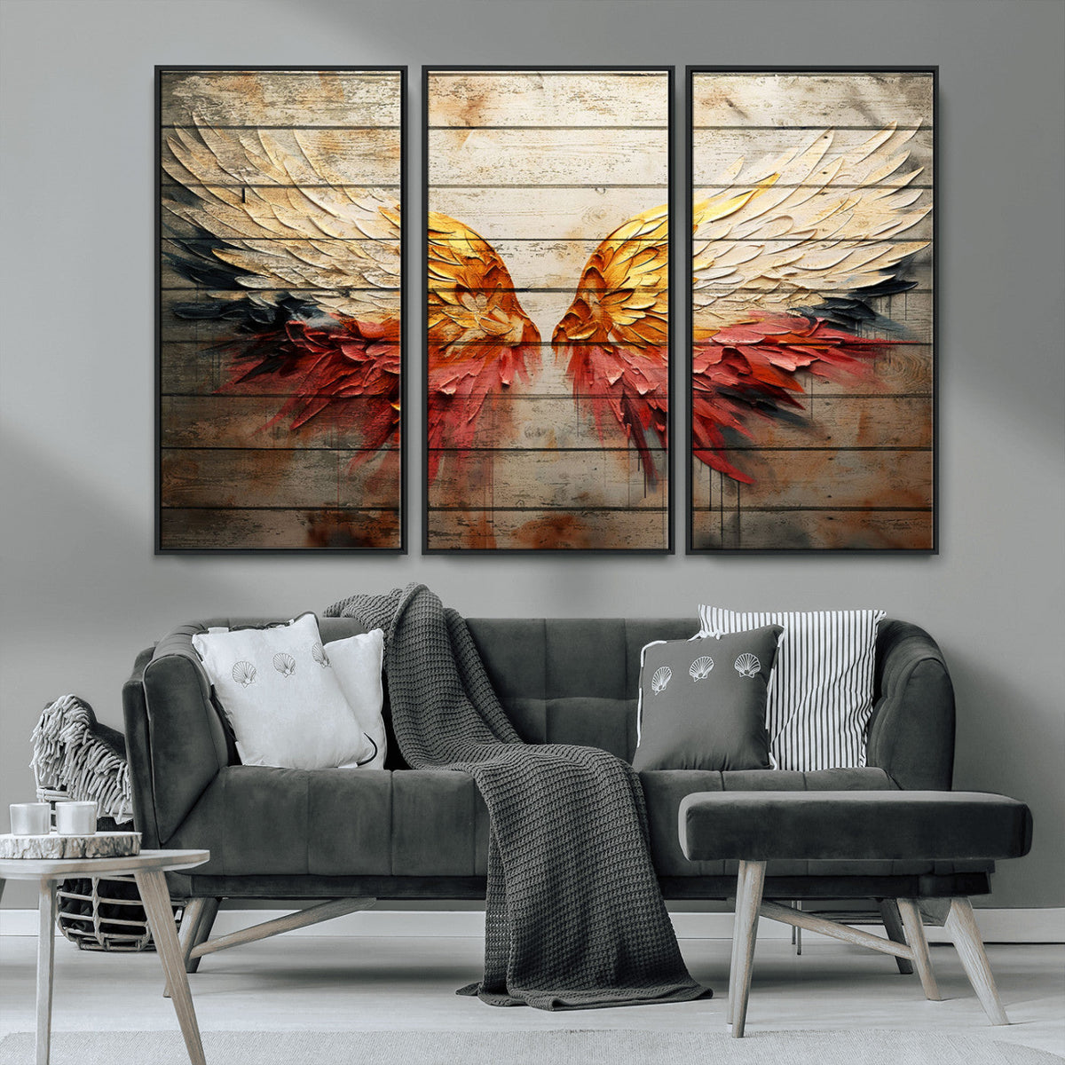 Abstract Angel Wings Canvas Wall Art, Modern Angelic Wings Decor, Framed and Ready to Hang