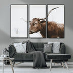 Rustic Bull Wall Art Canvas Print, Modern Longhorn Farmhouse Animal Decor