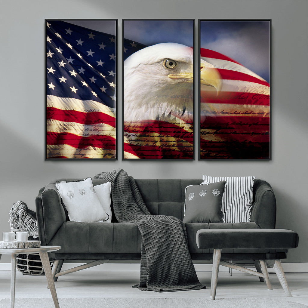 American Flag Eagle Symbol Wall Art Canvas Print, Patriotic American Flag Eagle Wall Art