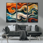 Abstract Wave Wall Art, Ready to Hang Framed Canvas Print | Extra Large 3 Piece Canvas Wall Art