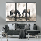 Chinese Ink Style Vintage Horses Wall Art Canvas Print
