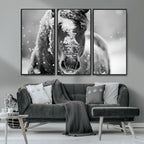 Black and White Horse Winter Wall Art, Ready to Hang