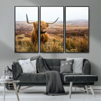 Scottish Highland Cow Canvas Wall Art, Rustic Farmhouse Decor