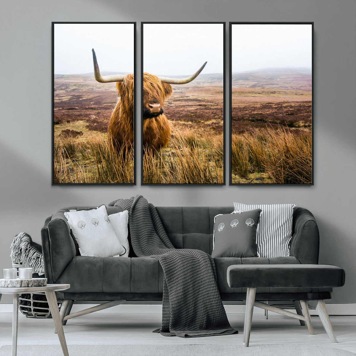 Scottish Highland Cow Canvas Wall Art, Rustic Farmhouse Decor