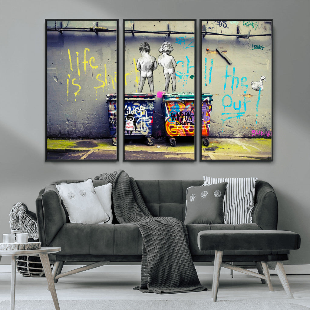 Banksy Life is Short Wall Art, Iconic Graffiti Street Art Canvas Print