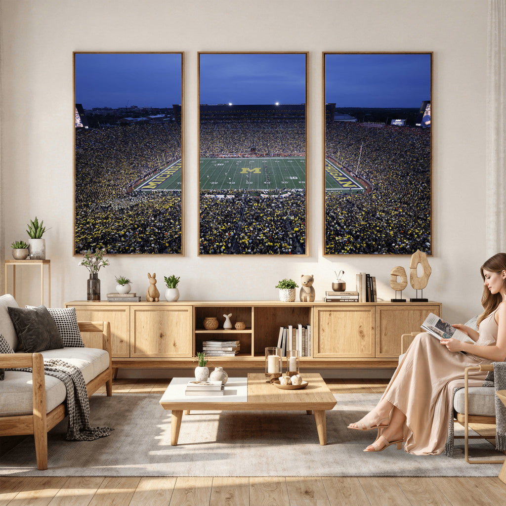 University of Michigan Wolverines Football Team Print, Ann Arbor, Home Bar Wall Decor