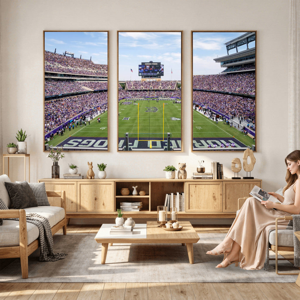 TCU Horned Frogs Football Team Print, Fort Worth Amon G. Carter Stadium, Framed and Ready to Hang