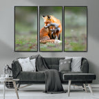 Heartwarming Fox and Baby Cub Wall Art | Canvas Print of Foxes in Nature