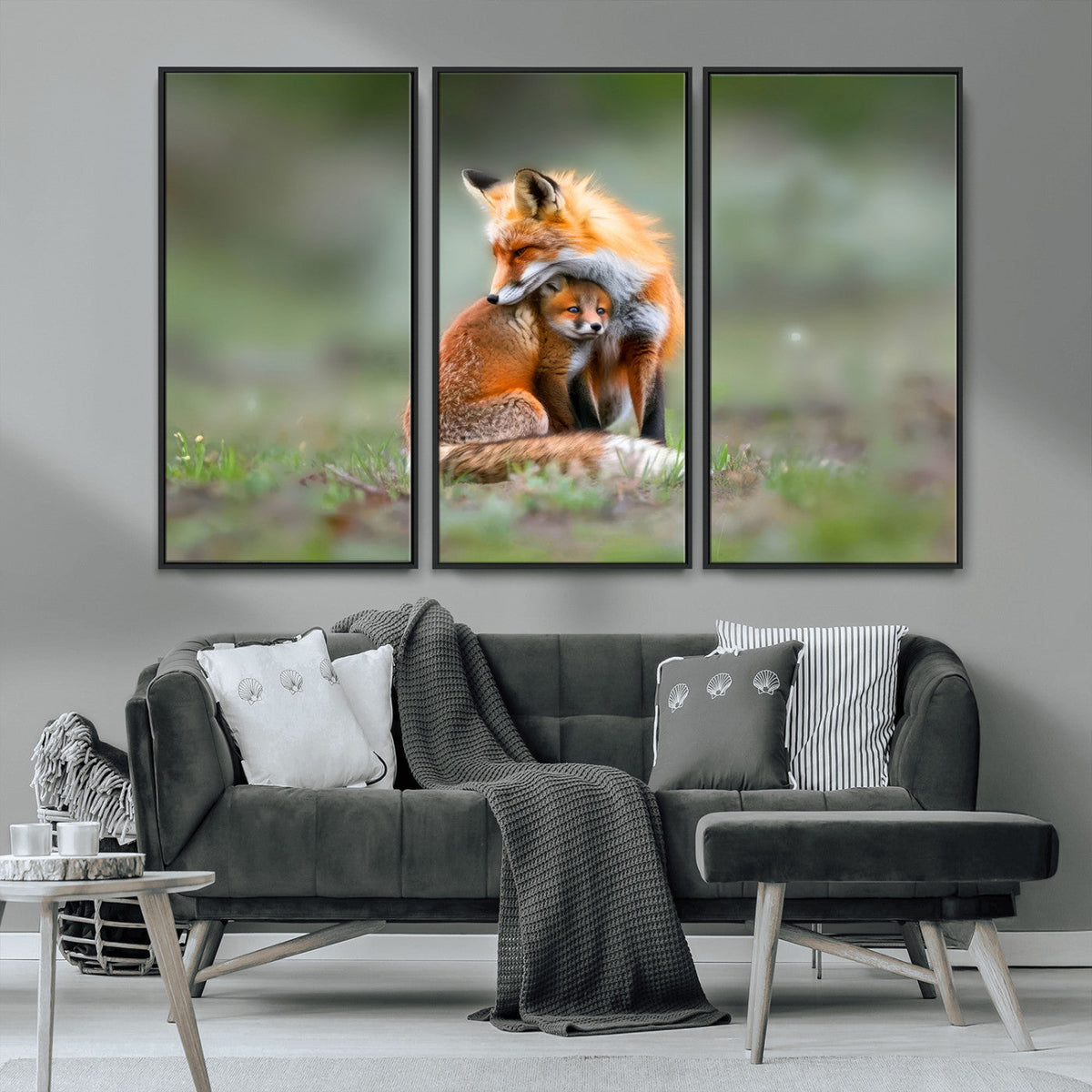 Heartwarming Fox and Baby Cub Wall Art | Canvas Print of Foxes in Nature
