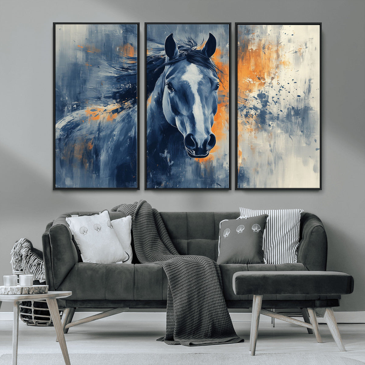 Abstract Blue Horse Wall Art Print Canvas | Western Horse Wall Art for Farmhouse Decor