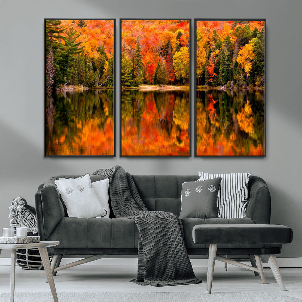 Forest Reflection Art | Autumn Forest Reflection Wall Art | Triptych Canvas Print