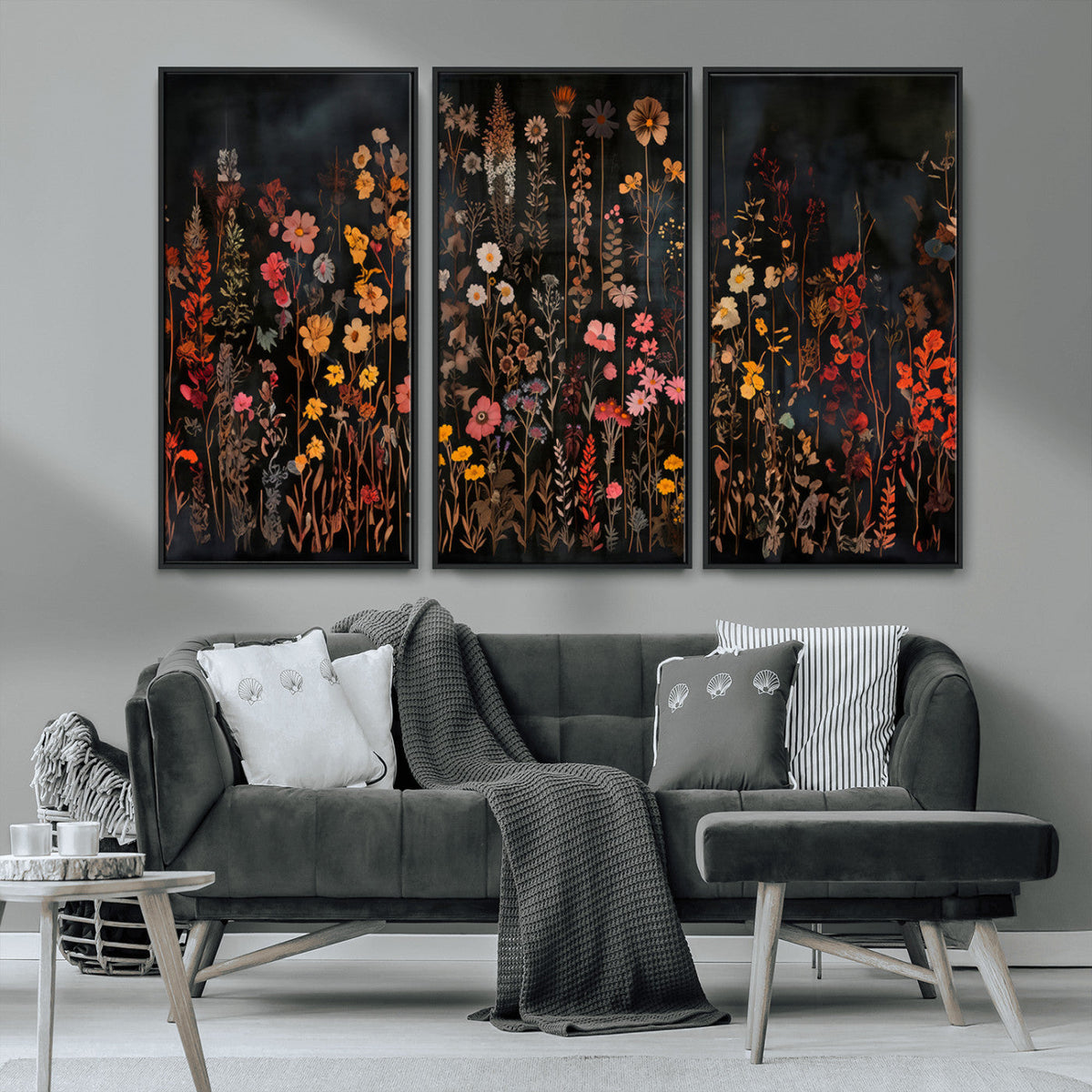 Large Floral Painting Print Illustration Flowers Canvas Wall Art