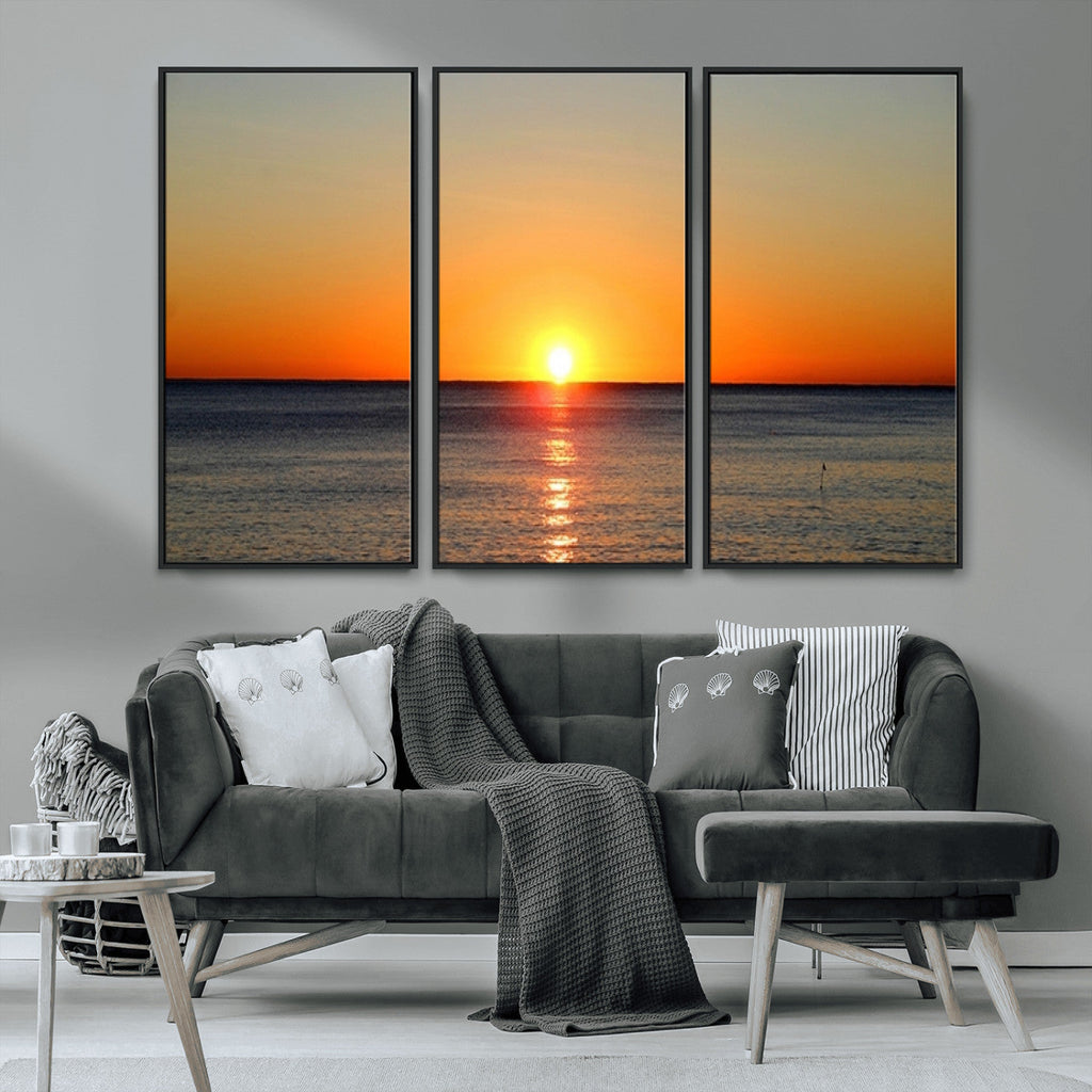 Golden Horizon Sunset Over Ocean Wall Art Canvas Print | Tropical Beach Canvas