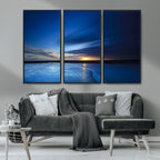 Blue Sunset Ocean Canvas Wall Art Print | Serene Coastal Horizon