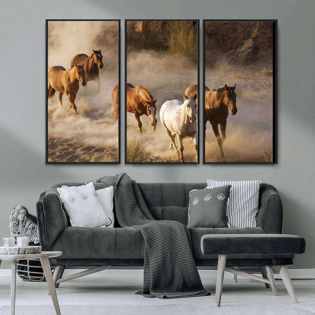 Large Wall Art 5 Horses Running on Sand Canvas Print